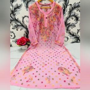 Chikankari multicolor kurta with free inner